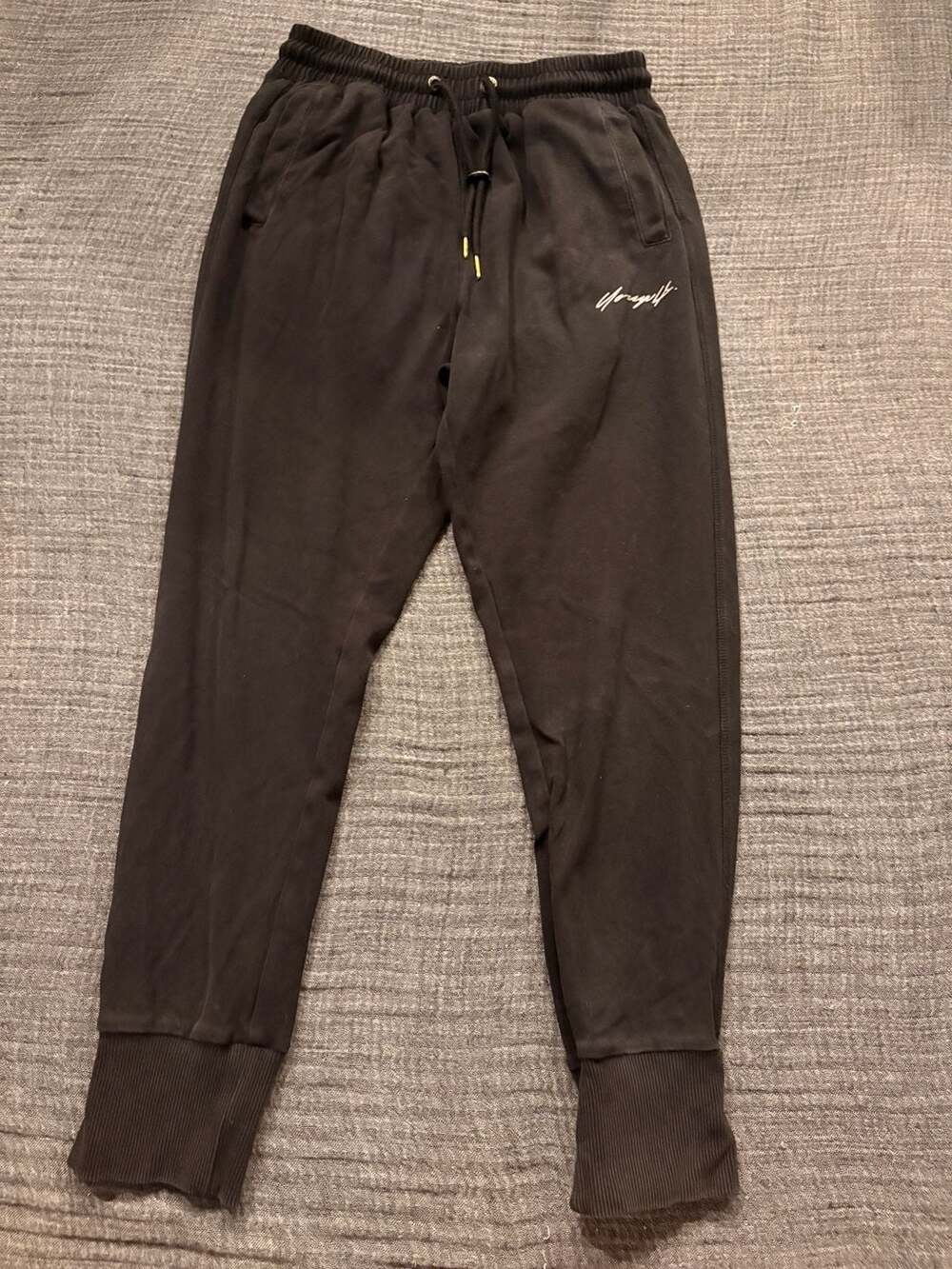 YoungLA Men's Black Joggers with Signature Logo and Ribbed Cuffs Medium